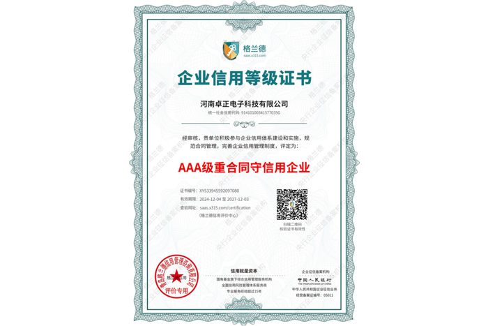 重合同守信用等級證書